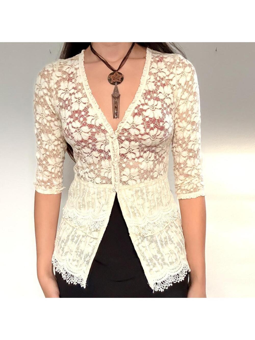 Y2K cream lace cardigan